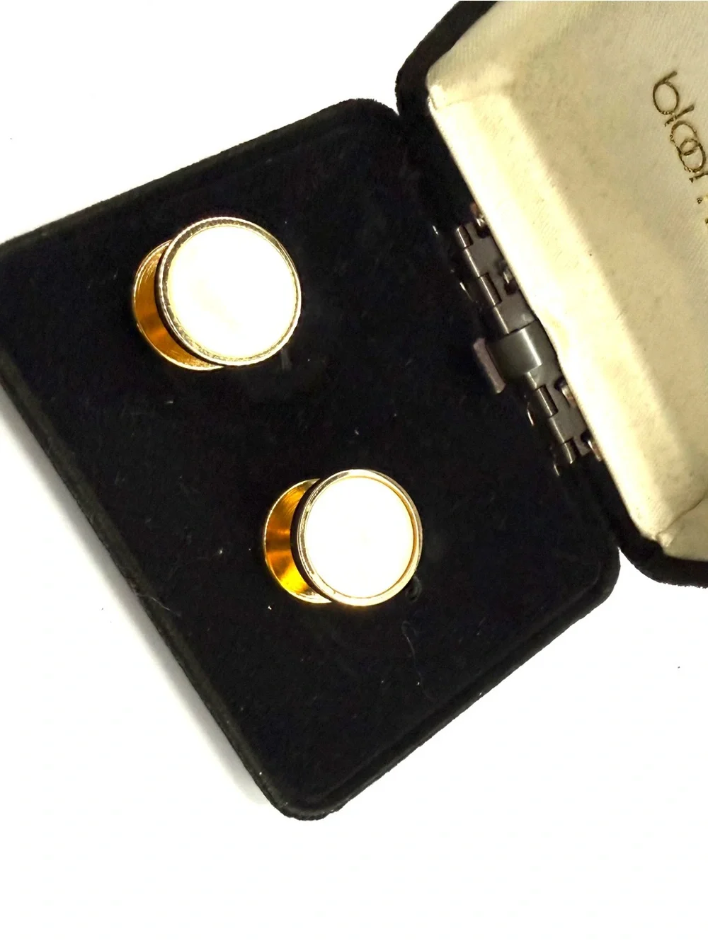 Bloomingdale's Gold  Black Onyx Mother of Pearl Round Cufflinks